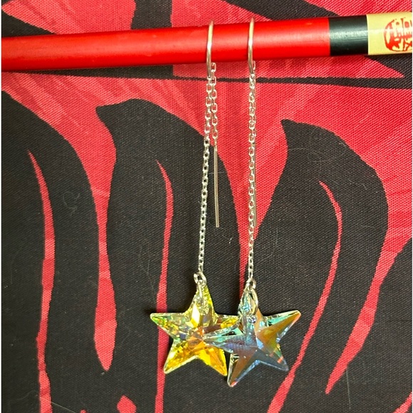 759. Made on Maui Swarovski Crystal Stars .925 Sterling Silver Threader Earrings - Picture 7 of 7
